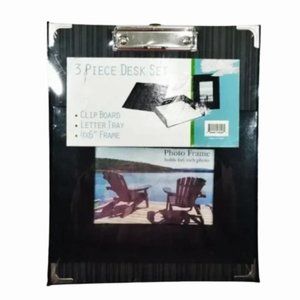 NEW 3 Piece Desk Set Clip Board, Letter Tray Picture Frame